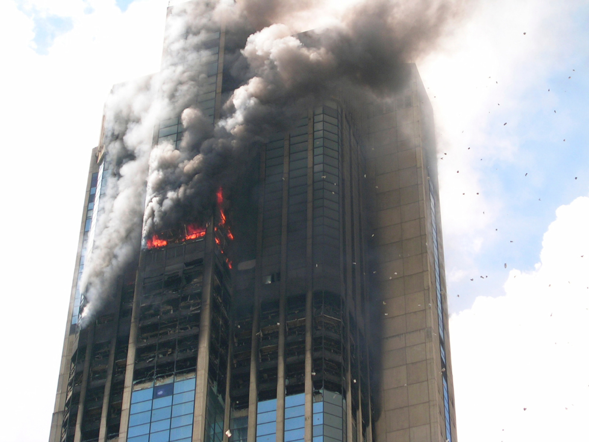 A building on fire